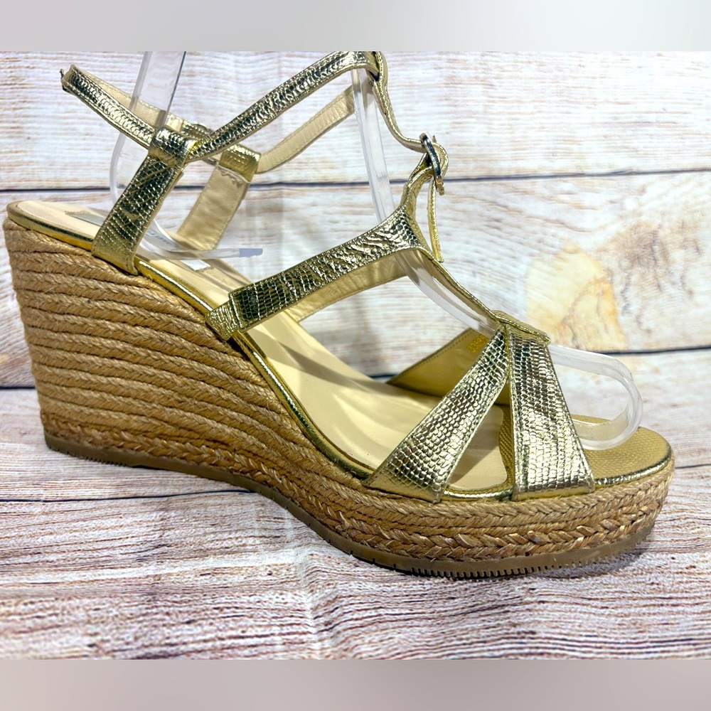 L.K. Bennett Women’s Size 41 Gold Leather Wedge Sandal